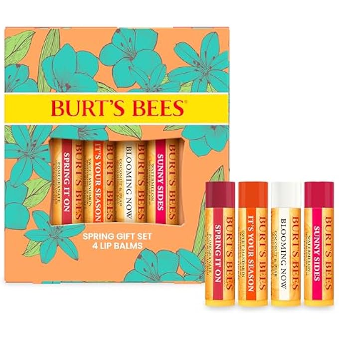 Burt's Bees LIP BALM GIFT SET, POMEGRANATE, COCONUT & PEAR, WATERMELON, SWEET MANDARIN, JUST PICKED, 4X4.25G - Image 1